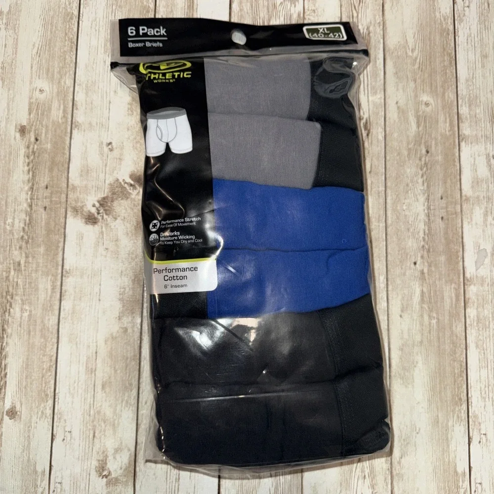 Athletic Works Men's Performance Cotton Boxer Briefs 6 Pack XL (40-42) 6